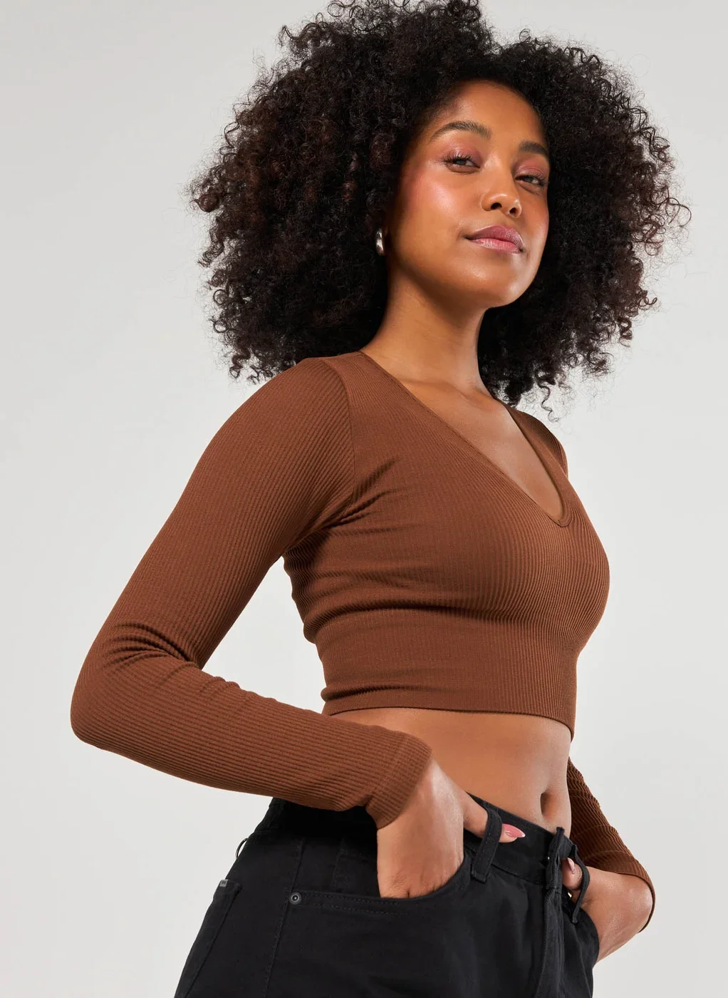 Blusa Manga Longa Seamless Decote V