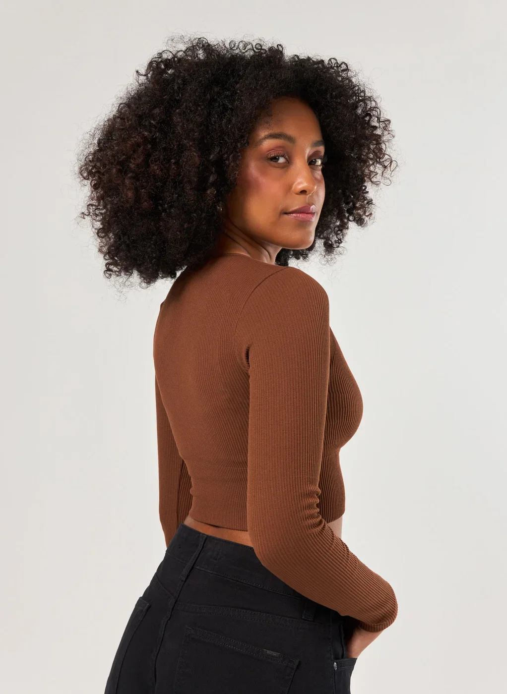 Blusa Manga Longa Seamless Decote V