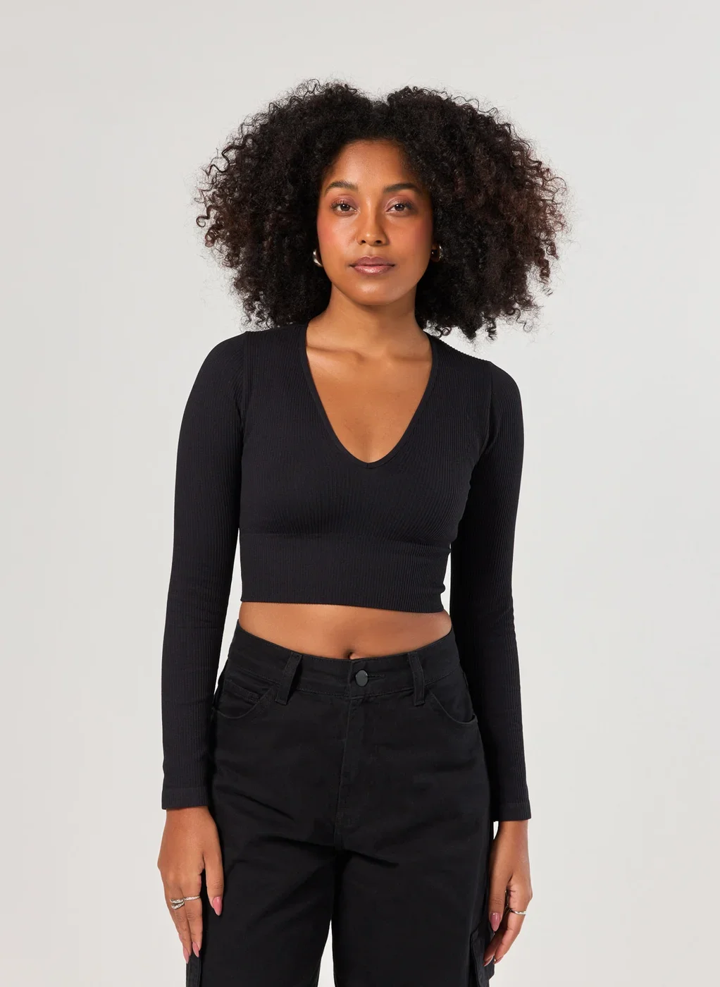 Blusa Manga Longa Seamless Decote V