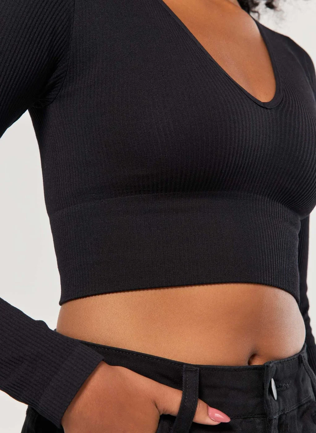 Blusa Manga Longa Seamless Decote V