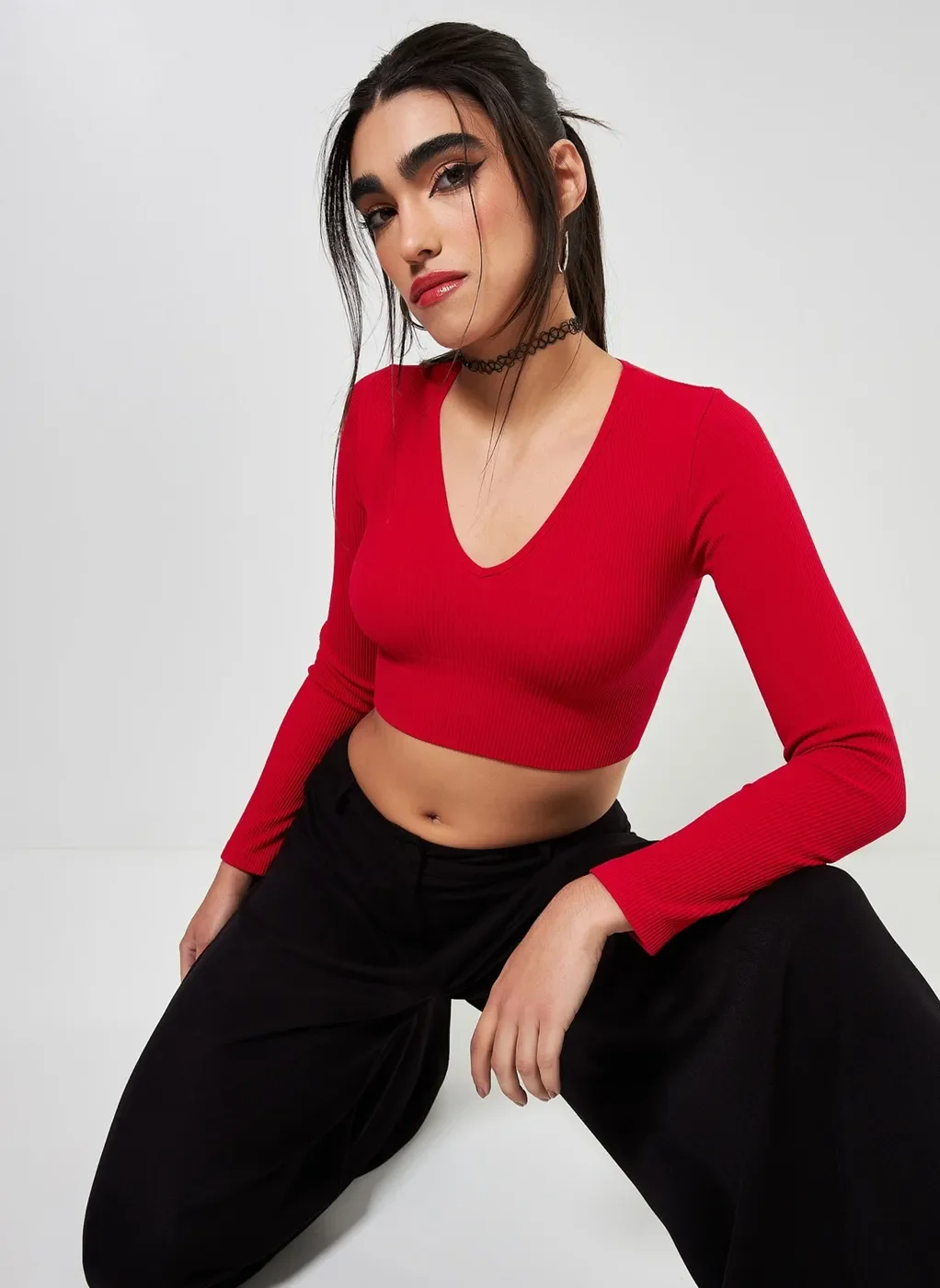 Blusa Manga Longa Seamless Decote V