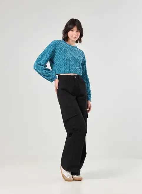 Blusa Cropped Em Tricô Trançado