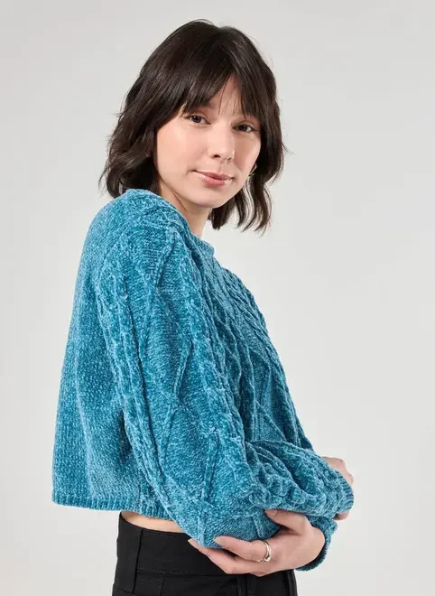 Blusa Cropped Em Tricô Trançado