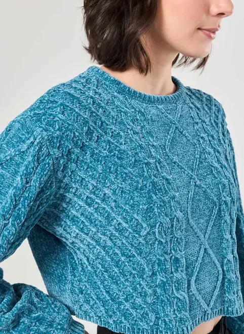 Blusa Cropped Em Tricô Trançado