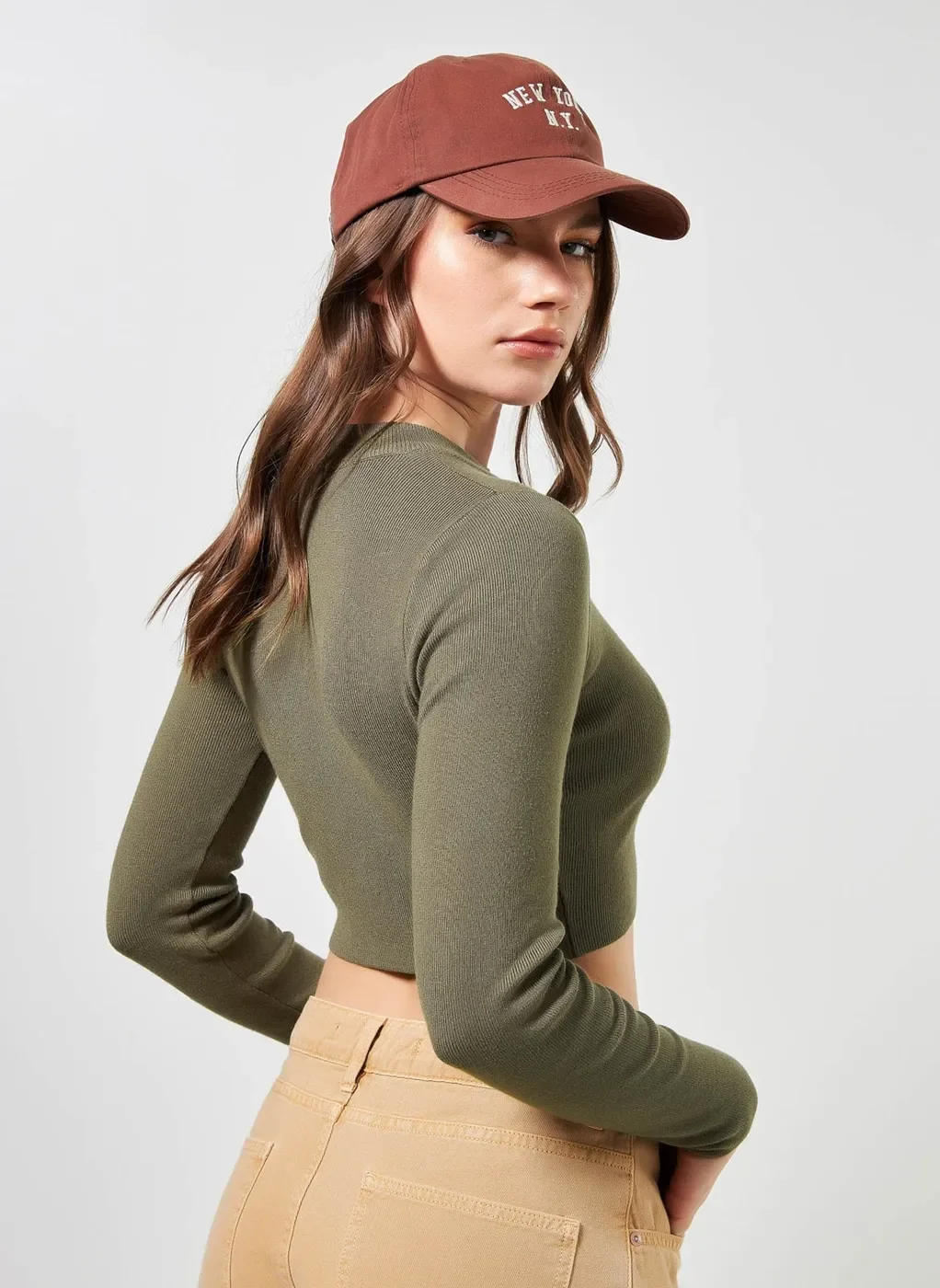 Blusa Cropped De Manga Longa Em Retilínea