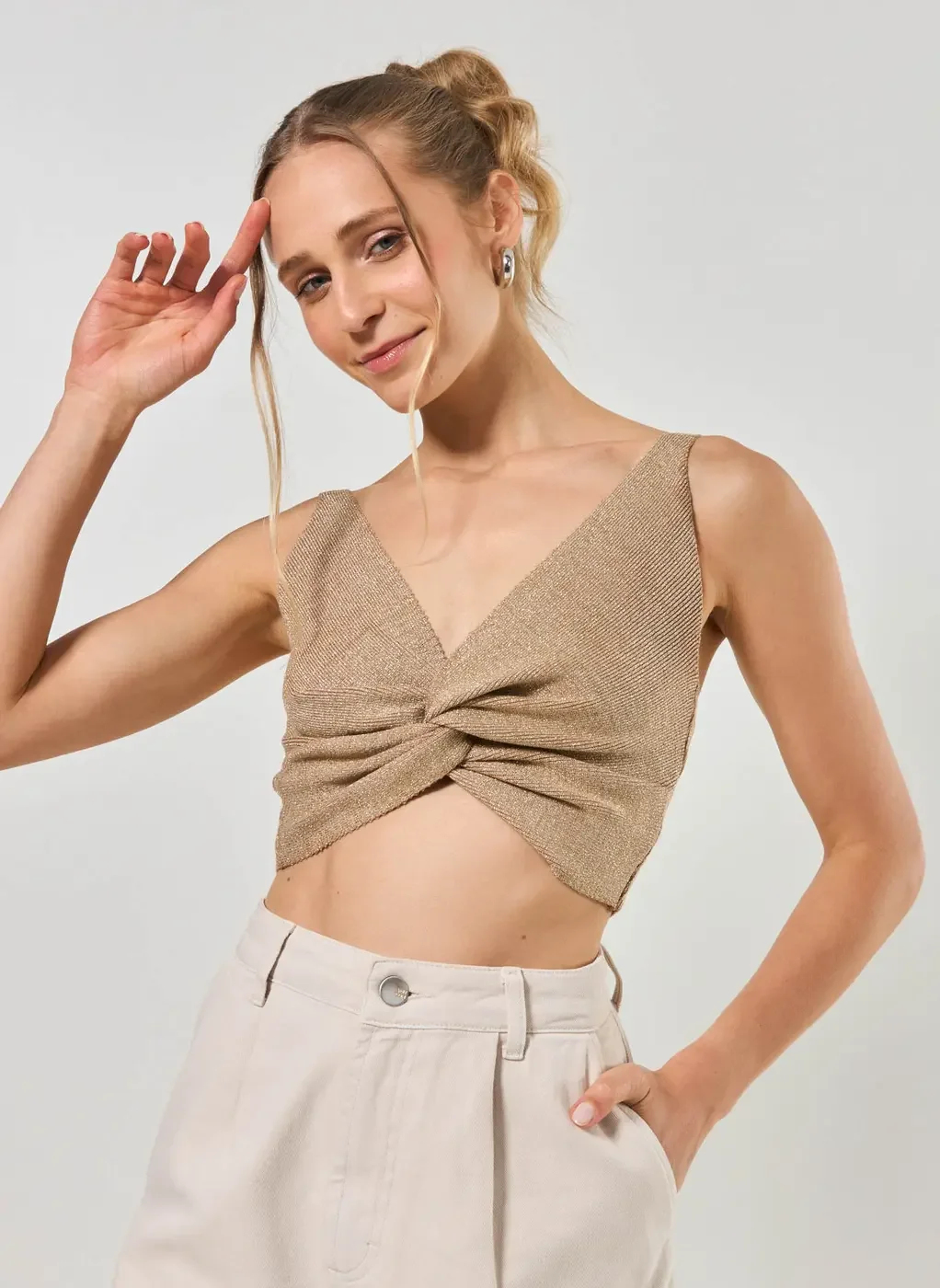 Top De Retilínea Torcido Com Brilho