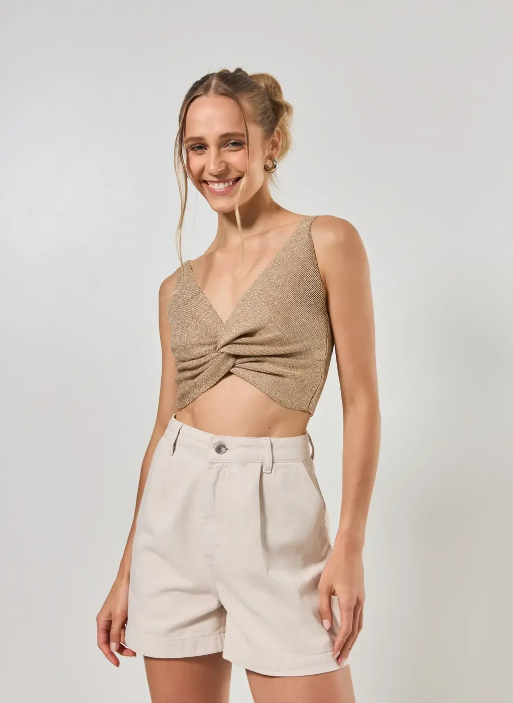 Top De Retilínea Torcido Com Brilho