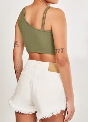Cropped Verde Militar Alças Assimétricas