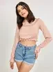 Blusa Cropped Rosé Com Mangas