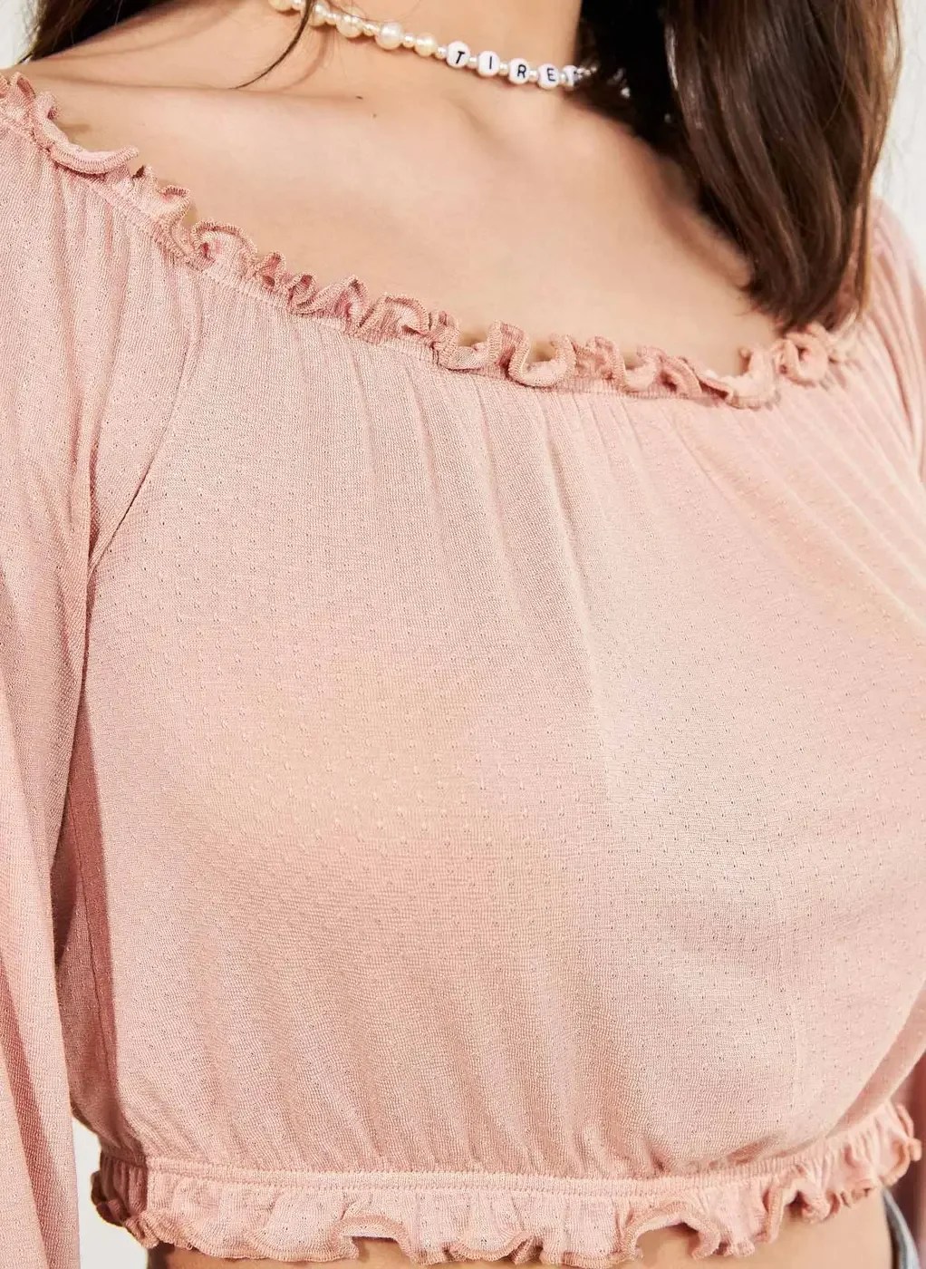 Blusa Cropped Rosé Com Mangas