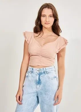 Blusa Cropped Com Manga De Babado