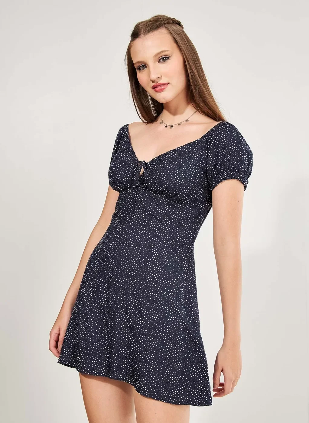 Vestido Macaquinho Azul Marinho Poá