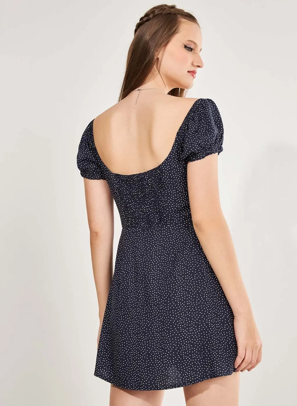 Vestido Macaquinho Azul Marinho Poá