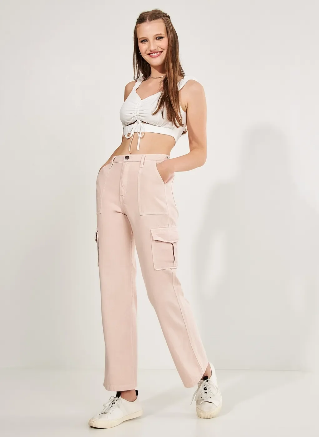 Calça Reta Over Cargo Rosé