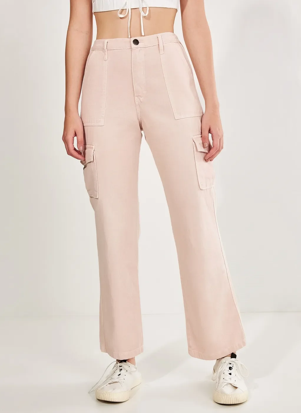 Calça Reta Over Cargo Rosé