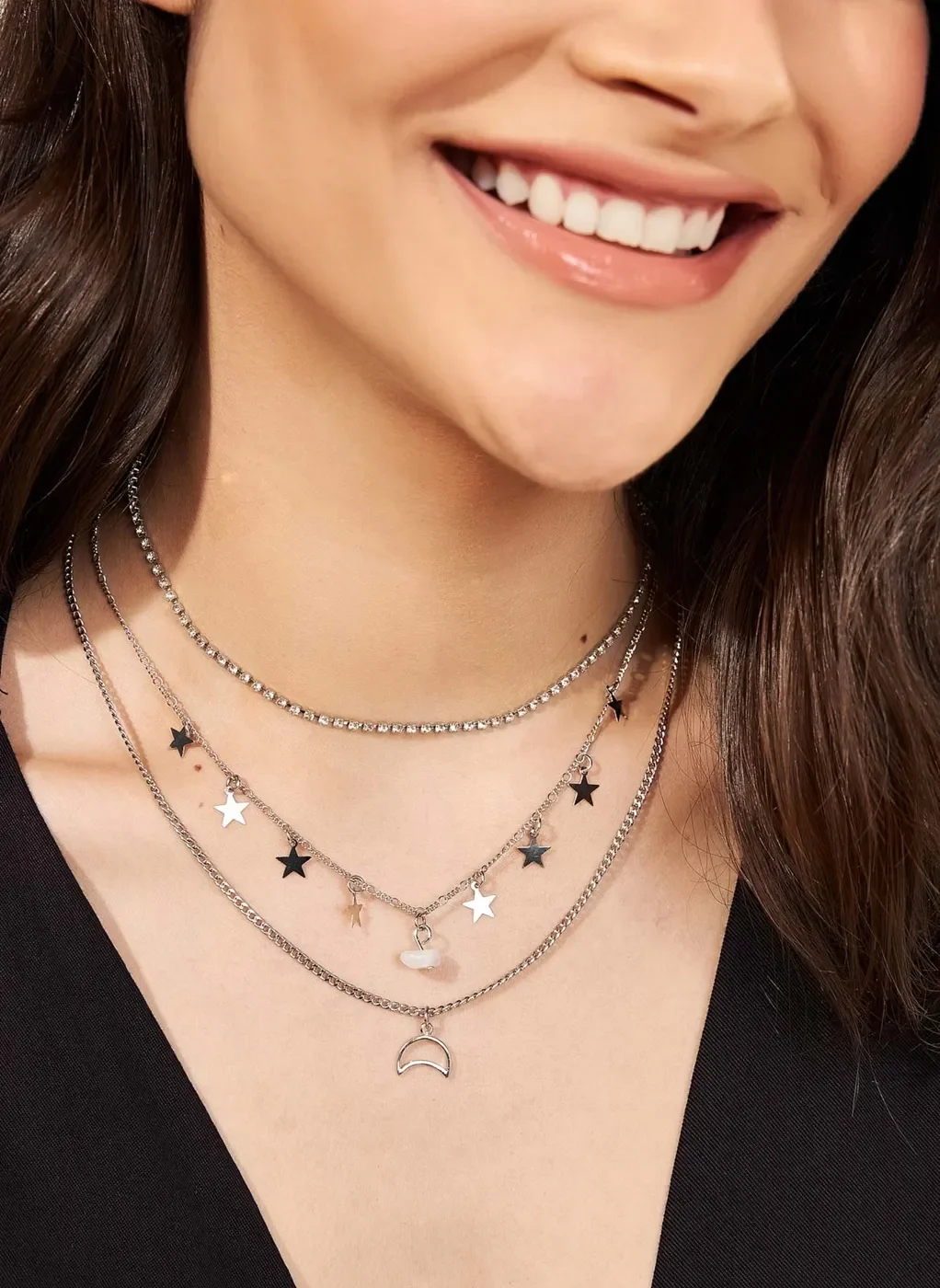 Kit Colares Strass, Estrelas e Lua