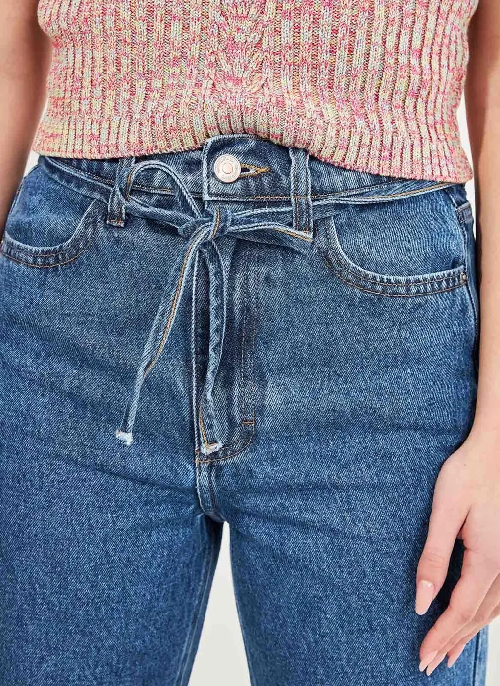 Calça Jeans Reta Over Com Amarração