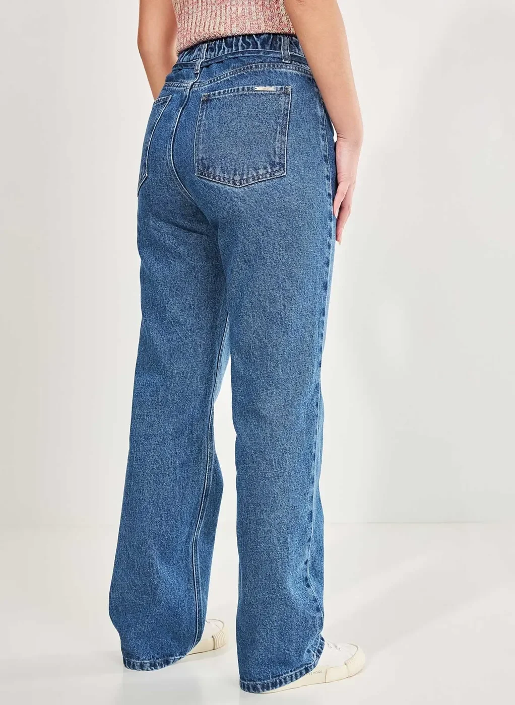 Calça Jeans Reta Over Com Amarração