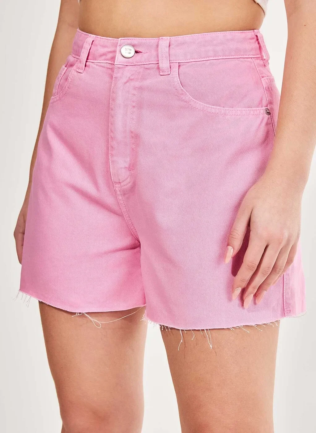 Short Mom Em Sarja Rosa