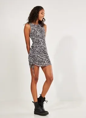 Vestido Em Tule Marble Preto E Branco