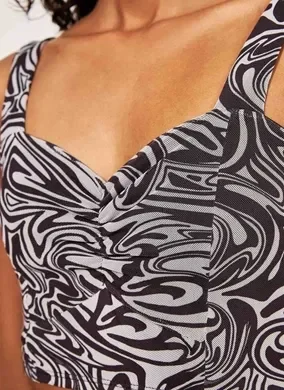 Cropped Em Tule Marble Preto E Branco