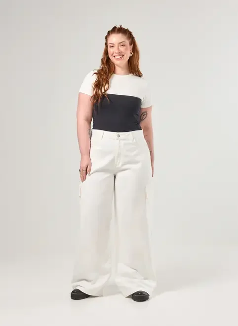 Calça Wide Leg Cargo Off-White