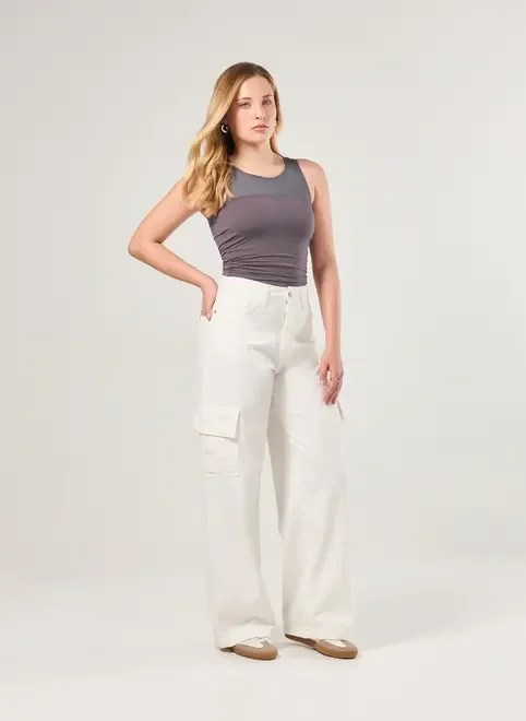 Calça Wide Leg Cargo Off-White