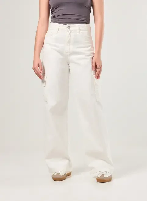 Calça Wide Leg Cargo Off-White