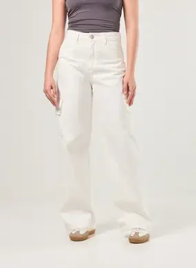 Calça Wide Leg Cargo Off-White