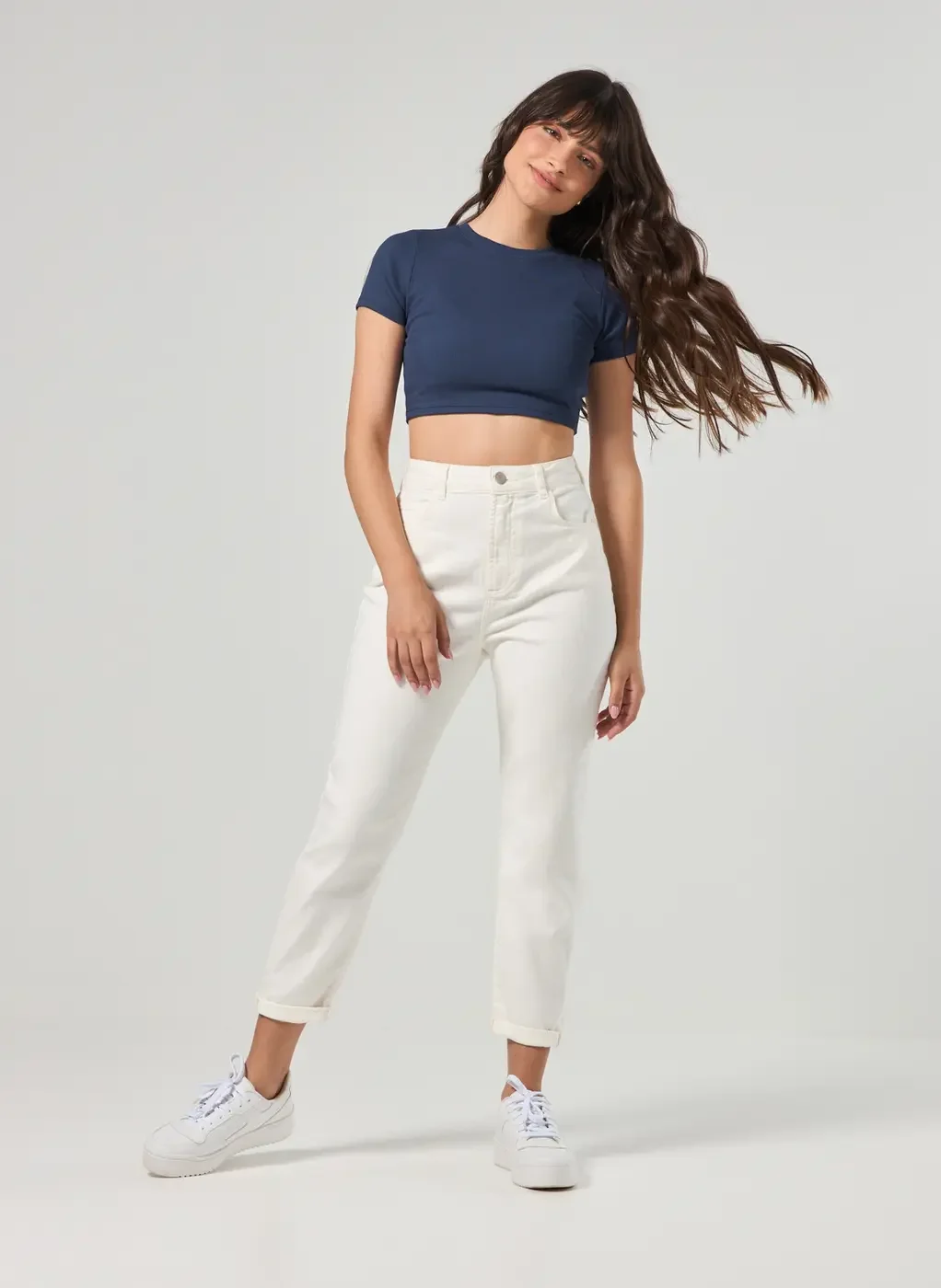 Calça Mom De Sarja Com Elastano