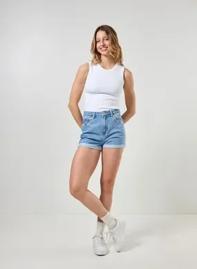 Short Mom Jeans Bordado Colorido