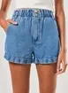 Short Jeans Com Elástico E Barra Dobrada