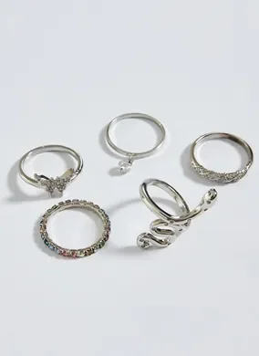 Kit De Anéis Com Strass E Pingente