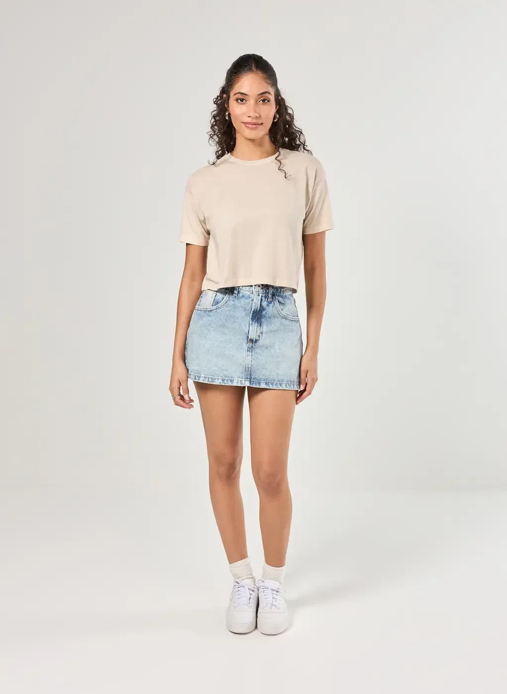 Short Saia Jeans Cintura Alta