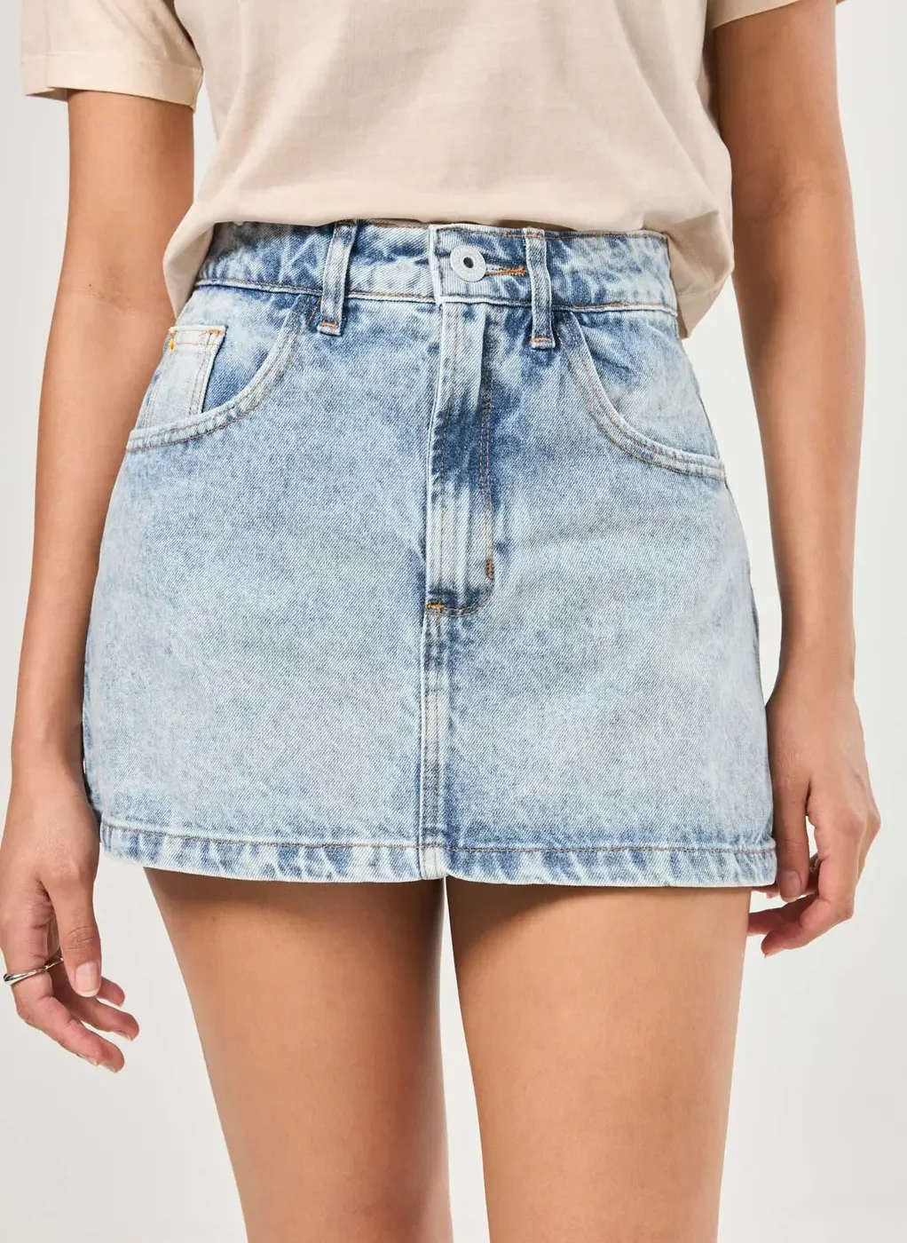 Short Saia Jeans Cintura Alta