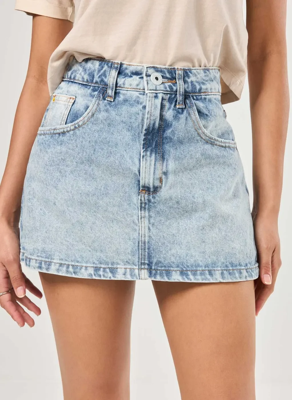 Short Saia Jeans Cintura Alta