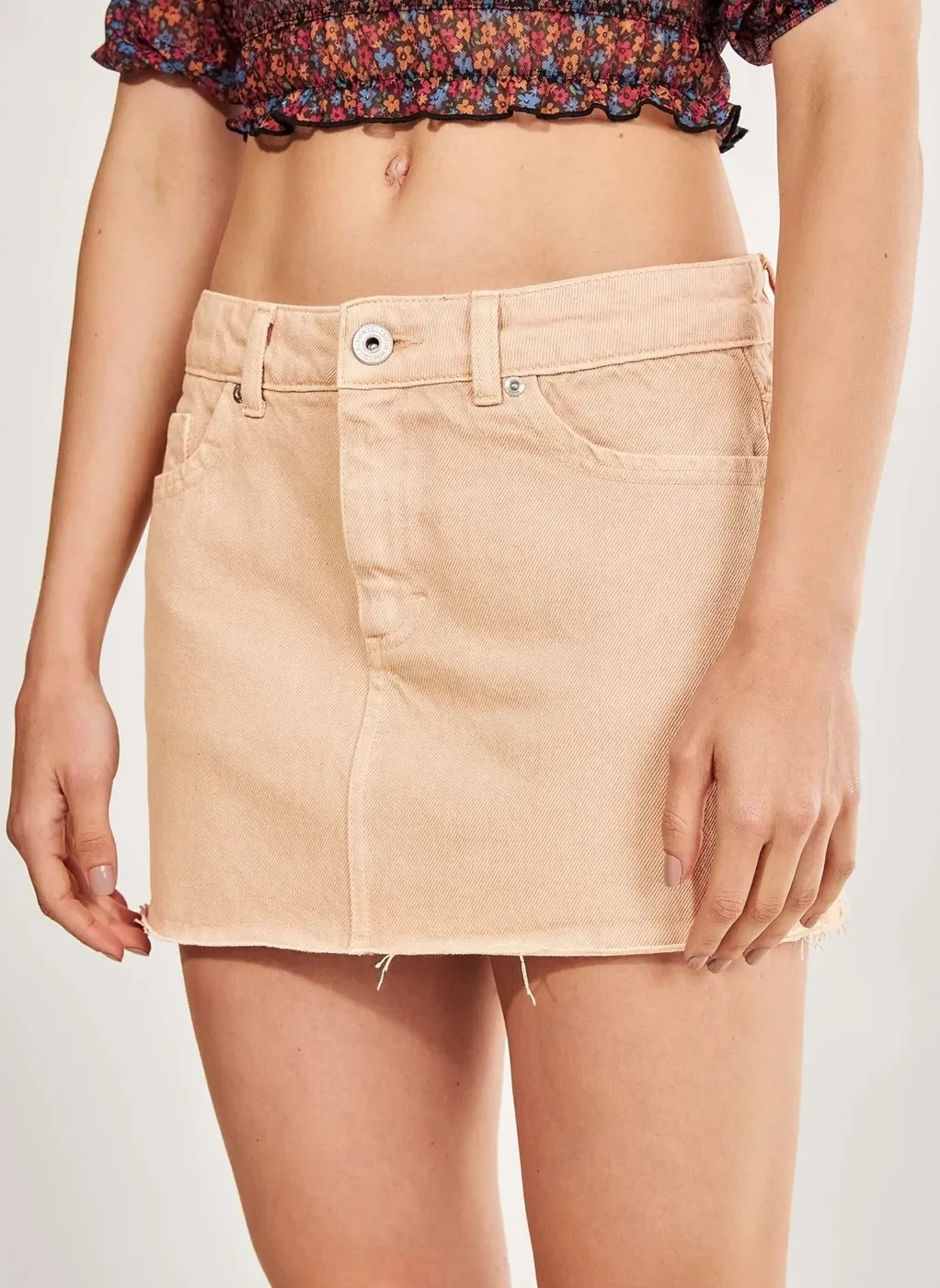 Minissaia De Sarja Caqui Cintura Baixa