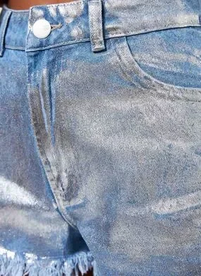 Short Jeans Com Prateado Gen Me