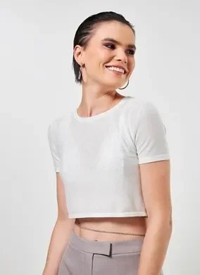 Blusa Cropped De Lurex Off-White