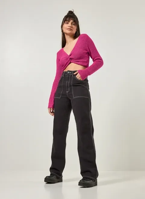 Cropped Em Tricô Com Torção