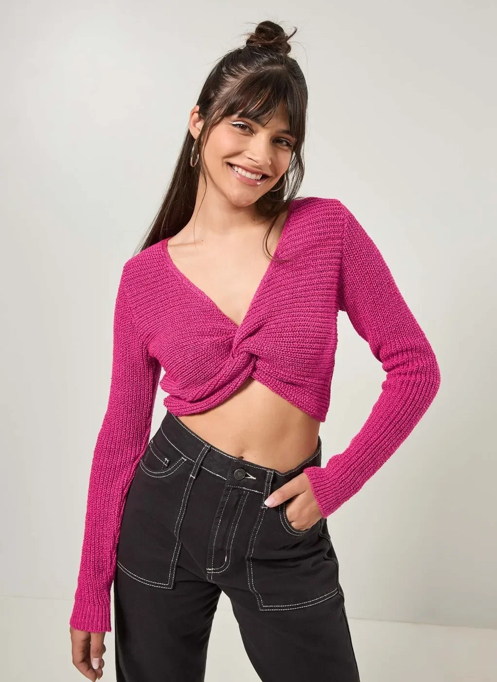 Cropped Em Tricô Com Torção