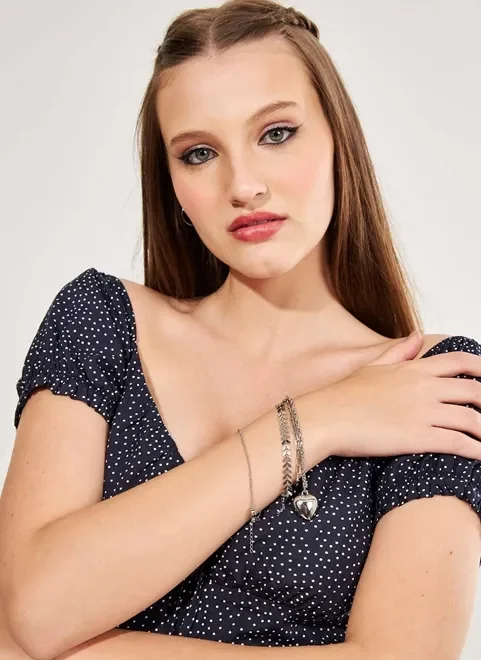 Kit Pulseiras Prateadas Com Coração