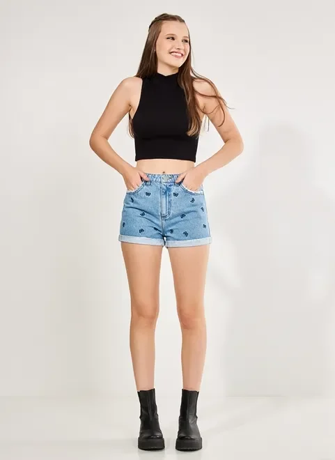 Short Mom Jeans Borboletas