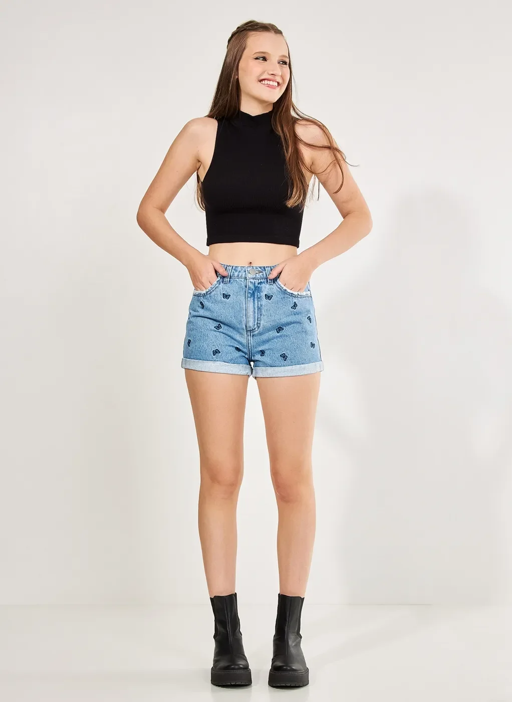 Short Mom Jeans Borboletas