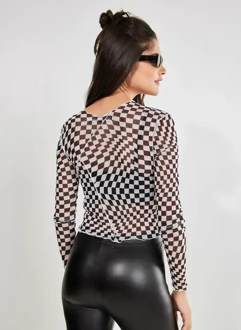 Blusa De Tule Quadriculada