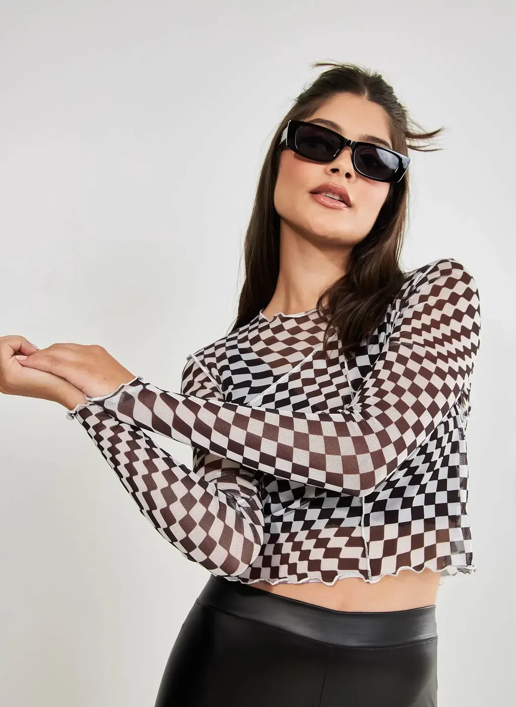 Blusa De Tule Quadriculada