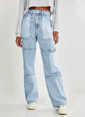 Calça Jeans Reta Over Cargo