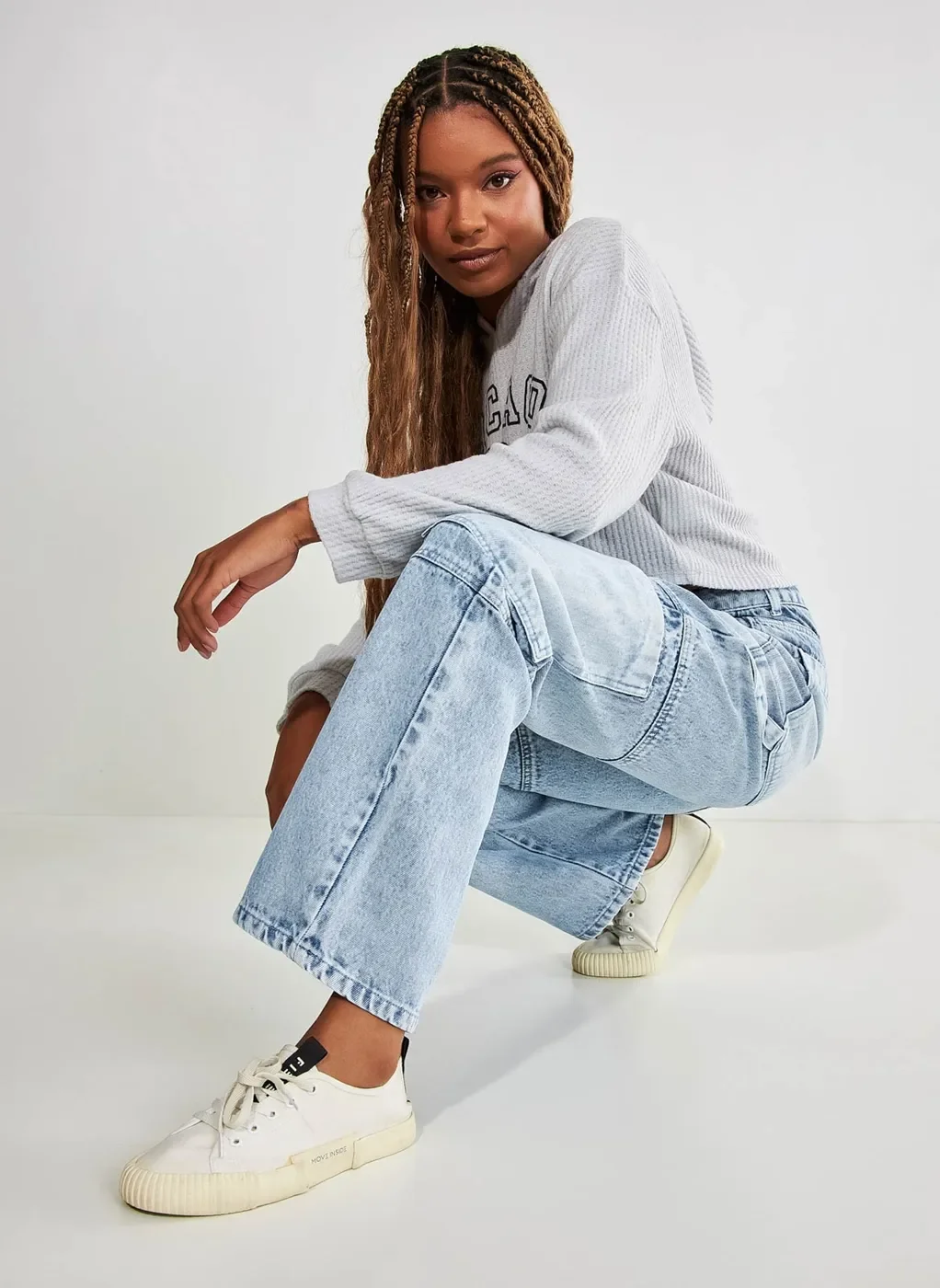 Calça Jeans Reta Over Cargo