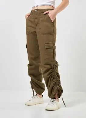 Calça Cargo Verde Militar Com Amarração