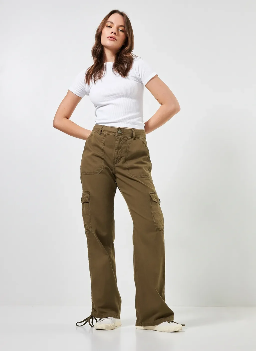 Calça Cargo Verde Militar Com Amarração